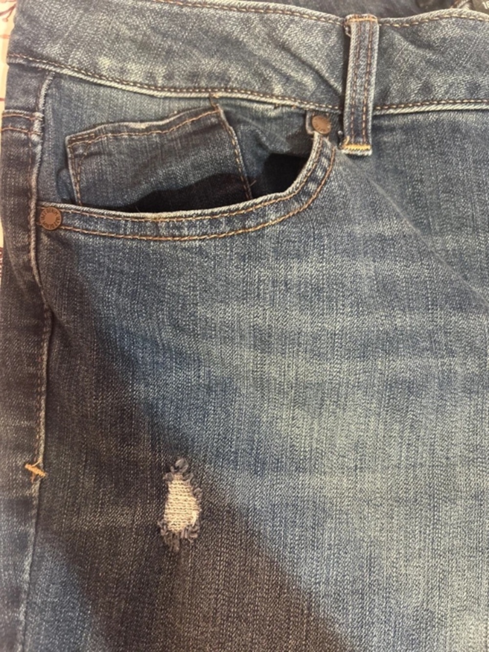 1822 Denim Blue Medium Wash Distressed Fringe Tulip Hem Hippie Jeans Sz. 16 - Picture 2 of 8